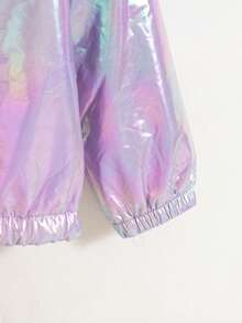 女童休闲纯色常规版型拉链连帽长袖羽绒服，秋冬款 - 紫色 - 查看 7