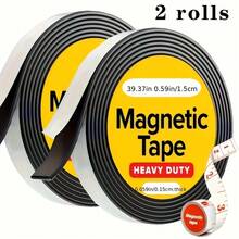 2 Rolls Of 39.4inch Super Strong Magnetic Tape - Easy To Cut And Stick On Refrigerators, Whiteboards, Etc. Equipped With This High-Viscosity Rubber Strip, It's A Premium Choice For Home Decor Accessories |   Durable Rubber Magnetic Sticker, Magnetic Tape