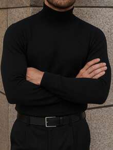 GRDR Men's Autumn/Winter Solid Color Half-High Neck Long Sleeve Sweater - Black - View 8