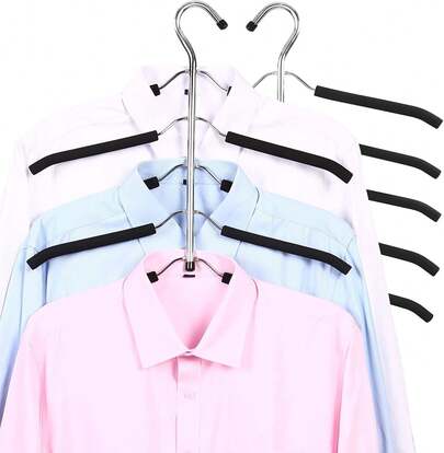 2 Pack 5 In 1 Metal Sweater Hangers Non Slip Stainless Steel Shirt Hangers Multi Layers Wardrobe Clothes Rack Heavy Duty Metal Space Saver Shirt Blouse Hanger Closet Storage Organizer