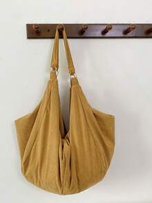 Große Kapazität einfarbiges Muster Schultertasche, weicher Cord Stoff, Damen Umhängetasche, lässige vielseitige Shopper Tasche, geeignet für Arbeit, Studium, Reisen