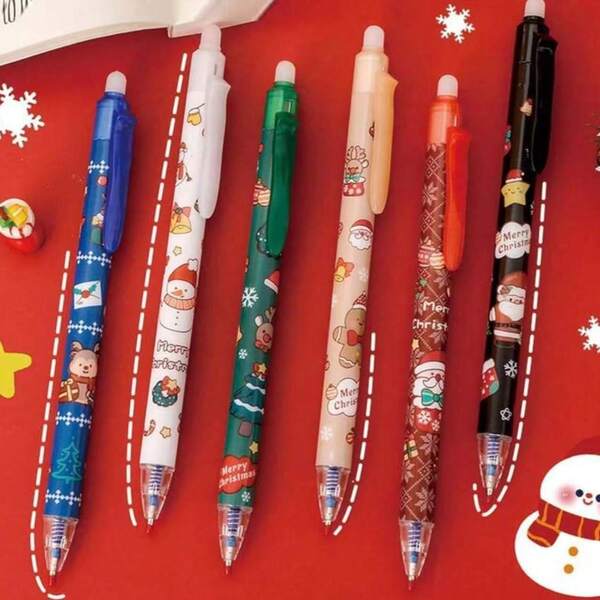 6/12/24 Stücke Weihnachts-Löschbare Stifte mit Weihnachtsmann & Rentier Motiven, 0,5mm blaue Tinte löschbare Stifte, Bürobedarf, Weihnachtsgeschenkset
