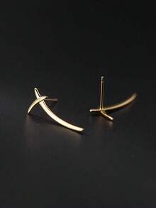 1 Pair Women's Jewelry S925 Sterling Silver Minimalist Criss-Cross Line Stud Earrings, Chic X-Shaped Geometric Pattern Earrings, Suitable For Daily Wear - #1 - View 10