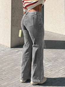 Women's Pocket Straight Tube Loose Casual Versatile Jeans - Xám - Xem 3