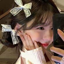 优雅蕾丝蝴蝶结发夹，4个装，蝴蝶结细节，情人节礼物，发爪夹，发卡，上学用品，大学，女士冬季装扮，蝴蝶结，可爱，发饰，头饰，发夹 - 白色 - 查看 2