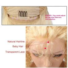 613 Lace Front Wig Human Hair 13x4 Transparent Lace Deep Wave 200 Density Free Part Blonde HD Lace Frontal Wig For Women 28 Inch - S613 - 查看 9