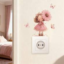 BRUP 1pc Removable Vinyl Wall Sticker, Cute Pink Girl, Flower & Butterfly Pattern, Glow-In-The-Dark, Decorative Wall Decor For Kids Room - Multicolor - View 3
