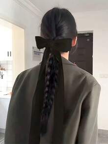 一套黑色法式甜美超长蝴蝶结发夹，象牙色大蝴蝶结，百搭优雅的丝带发饰，可爱配饰，爪夹，头部配饰，发卡 - 彩色 - 查看 5