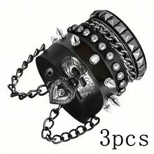 سوار جلد بنكي - سوار معصم جلدي جوثي مزين بمسامير معدنية - إكسسوارات روك بانك من الثمانينات للرجال والنساء (1/3/4 قطع)