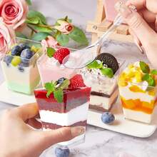 5盎司/150毫升塑料甜点杯，可重复使用的派对甜点杯，适用于布丁、芝士蛋糕、慕斯、蛋糕装饰，适用于派对、生日、婚礼、万圣节、新年、圣诞节和其他场合。 - 多色/款式隨機 - 查看 5