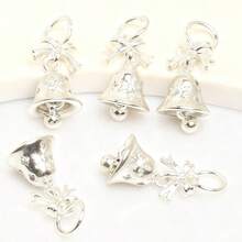 1 pieza Colgante de campana con moño de circonita de cobre, decoración navideña para pulsera o collar DIY