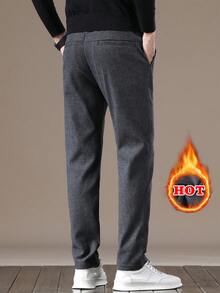 Men's Elastic Waist Side Pocket Thermal Lined Warm Casual Pants, Autumn/Winter - Dark Grey - View 5