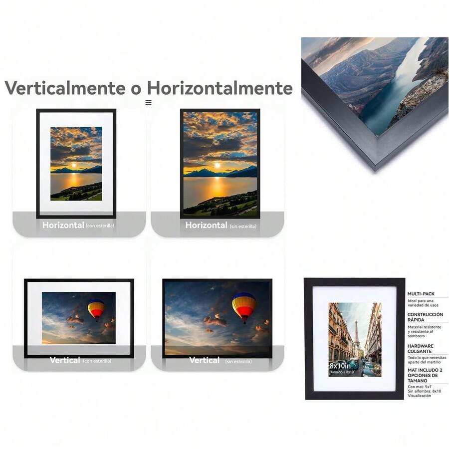 Marco Decorativo de PVC en Negro para Fotos 6x8" o 8x12", Ideal para Decorar Hogar, Escritorio Oficina - 2 Piezas de 8x12 - 2 Piezas-Negra - 8x12" - Ver 1