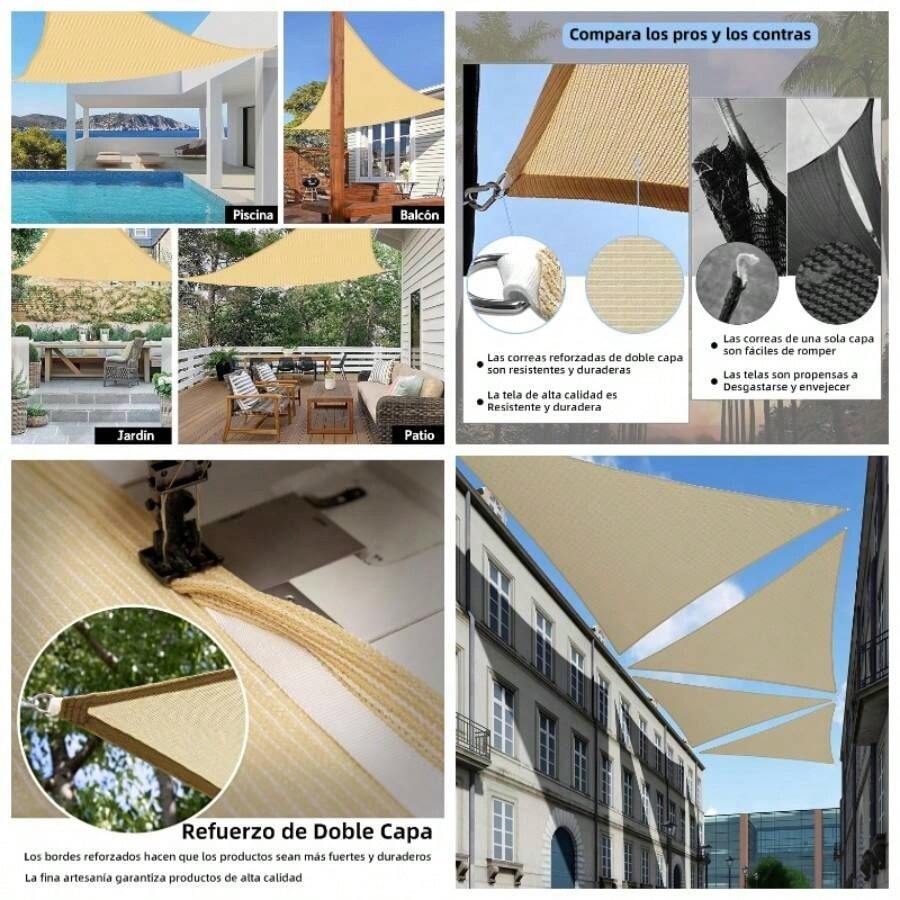 Malla Sombra Triangular para Exteriores, Toldo, Malla Sombra con ganchos y cuerdas fijas, 98 de bloqueo de los rayos, para el Patio, jardn, prgola, Patio Trasero, Cobertizo de Aparcamiento 5*5M - 3*3*3M - Ver 1