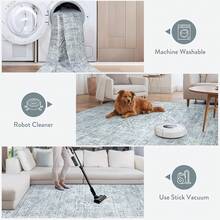 Washable Area Rug 5x7, Non-Slip Boho Neutral Carpet Living Room Bedroom Dining Room Office, Low-Pile Farmhouse Soft Carpet, Tan - Xám - Xem 2