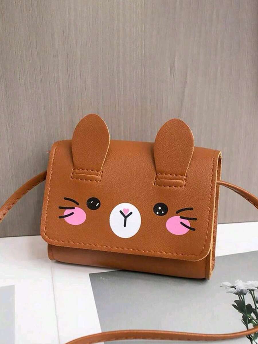 1pc PU Leather Mini Cartoon Shoulder Bag, Mini Crossbody Bag, Coin Purse - Brown - View 1