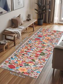 1 pieza Alfombra rosa, estilo floral, alfombra de pasillo, 850g/m² lavable a máquina, decoración del hogar, sala de estar, cocinas, pasillos, dormitorio, comedor, oficina, para todas las estaciones