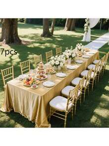 7pcs Burgundy Satin Tablecloth 58*71 Inch, Soft Tablecloth For Birthday Party, Wedding, Banquet, Gathering, Meeting, Celebration, Ceremony Decoration - Multicolor - View 12