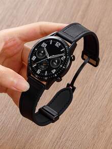 1 条 Crazy Horse 粒面硅胶皮革磁性表带，兼容华为//Garmin/Amazfit，适合 20 毫米/22 毫米手表 - 黑色 - 查看 5