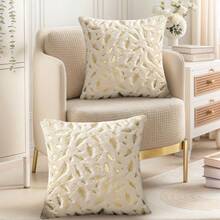 Set Of 2 Decorative Plush Gold-Plated Feather Pillow Covers, Sparkling Pillow Covers, Fluffy Plush Soft Square Cushion Pillowcases, Used For Living Room Sofa Bedroom Party Decoration - Beige - View 2