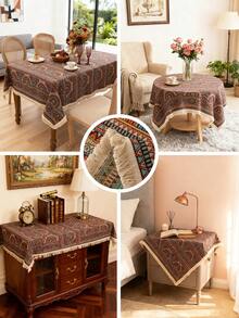 1pc Vintage Geometric Jacquard Tablecloth, Rectangular, Bohemian Style, Washable, Suitable For Home Kitchen, Dining Room, Parties, Picnics, Celebrations, BBQ Outdoor Decor, Spring/Summer, All Seasons - Multicolor - View 4