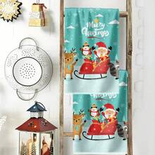 2PCS Christmas Kitchen Towels Merry Christmas Santa Reindeer Snowflake Multifunctional Towels, Aesthetic Design, Quick Dry, Minimalist, Suitable For, Gym, Hotel, Travel, Winter Decor Gift