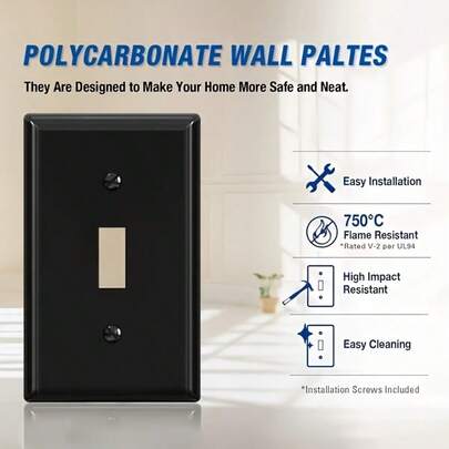 Cubierta duradera de panel de interruptores de policarbonato, superficie brillante resistente a los arañazos, tornillos a juego del color, placa de pared para interruptor eléctrico