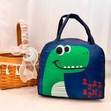 1pc Lunch Bag, 22x19x12cm, Canvas Material, Waterproof Double-Layer Insulation, Capybara, Cat, And Little Dinosaur Designs. Portable Handbag, Essential For Office Workers And Students.