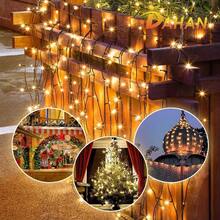DAHAN Luces Navideñas, Luces para Arbol de Navidad con Panel Solar y Enchufe, Serie de Luces Impermeables, Cadena Luces Led para Interior y Exterior, Fiestas, Jardín (Blanco Cálido, 32M 300LED) - Blanco Frío - Ver 8