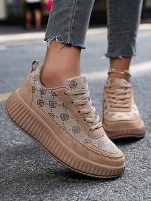 Women's Light Brown Casual Sneakers - Thick Sole With Ankle Chain Style For Everyday Comfort, Year-Round Shoes For Women - 棕色 - 查看 3