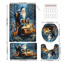 Christmas Decorations1/3/4pcs Santa Claus In The Snowy Forest Shower Curtain Bathroom Set,Poinsettia Reindeer Print Waterproof And Wear-Resistant Accessories,With 12 Hooks - Includes Toilet Seat Cover, Bath Mats, And Rugs Polyester Fabric - Washable - Perfect For Holiday Decor,Home/Bedroom/House/Western/Winter Decor