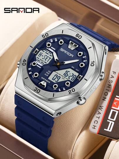 SANDA. Reloj deportivo SANDA 6306 para hombres, de movimiento de cuarzo dual, resistente al agua 5ATM, luminoso, resistente a los golpes y a las caídas