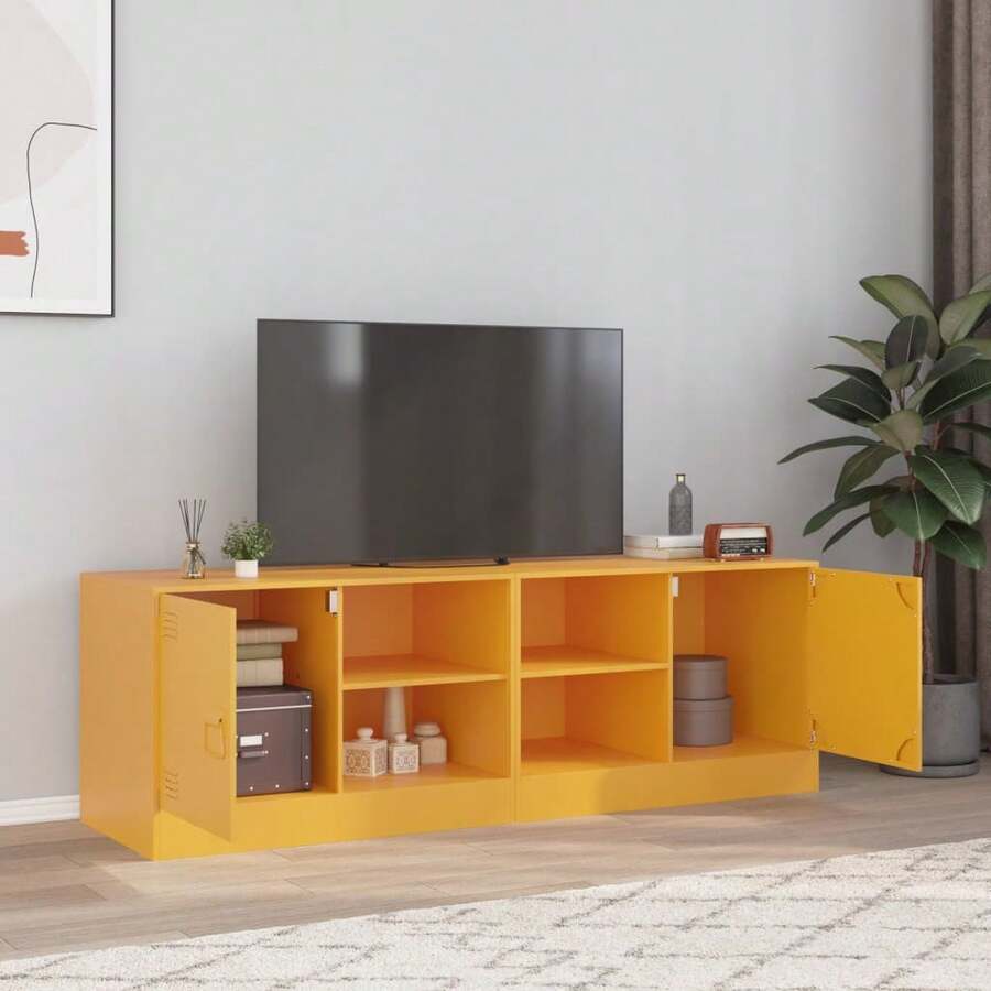 vidaXL Mobili TV 2 pz Giallo Senape 67x39x44 cm in Acciaio - Giallo - Visualizzare 1