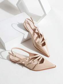 Women's Fashion Sexy Burgundy Pointed Toe Flats, PU Leather Multi-Strap Design Party Flat Shoes, Suitable For Wedding, Summer Outdoor Vacation