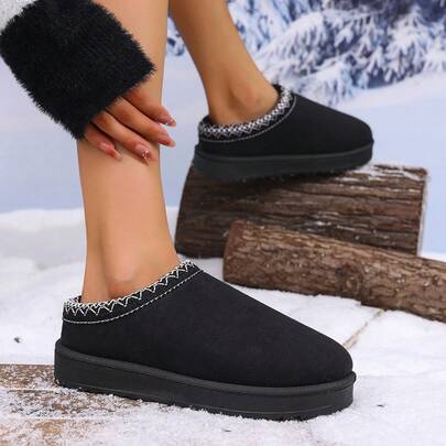 Winter 2024 Neue Auslandstransaktionen Uggs Damen Samt Warm Dicke Sohlen Ohne Absatz Geschlossene Zehen Wolle Halbschuhe