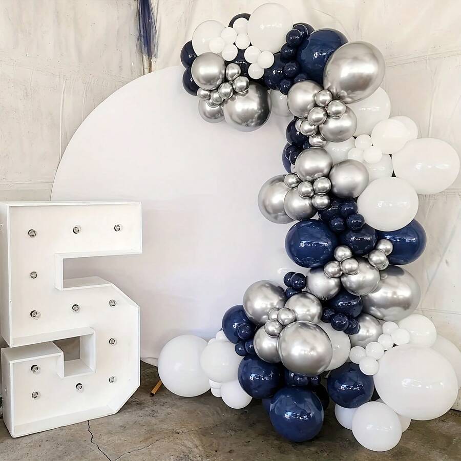 Arcă de baloane bleumarin și argintiu, potrivită pentru ziua de naștere, nuntă, decor de Ziua Mamei, decor de aniversare, petrecere a burlacilor, decor de Anul Nou pentru casă, fundal pentru cameră, decor de petrecere, decor de baloane pentru ziua de naștere, recuzită pentru fotografie. Pentru ziua de naștere, aniversare, nuntă, botez, petrecere a burlacilor, reuniune, grădină, decor de curte, toate anotimpurile. - Multicolor - Vizualizare 1