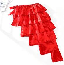 Rainbow Belly Dance Hip Scarf Skirt Fringe Bustle Costume Skirt For Women - Red Red - View 2