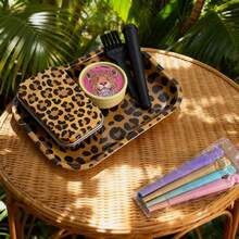 6pcs Rolling Tray Set, For Leopard Pattern Lovers | Includes 180*140mm Rolling Tray, Grinder, Tin Box, 1 Tube, Cleaning Brush, 8-Pack Colorful Cones | All-In-One Set, Smoking Accessories Kit, For Friends, Families, And Smokers - 6件套裝 - 查看 4