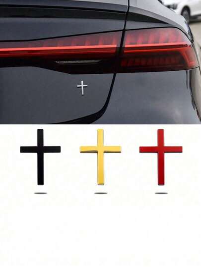 1pc Metallic Cross Car Bumper Sticker, Rear Car Decor, Car Scratch Protection Covering