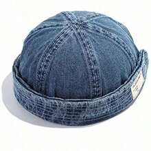 1Pc Men Sports Outdoor Clothing Casual Brimless Hat Brimless Denim Hat Men Women Retro Caps Washed Cowboy Skullcap Fashion Dome Cap Hiking Hat, Head Circumference Adjustable - 1 cái - Xem 4