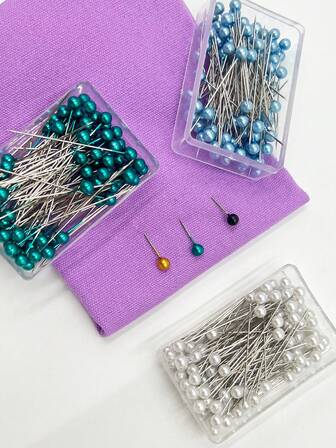 100pcs Pearlescent Straight Pins, Suitable For Sewing, DIY Crafts, Positioning And Fixing Pins, Fashion Accessory Design, Multi-Color Options: Red, Yellow, Green, Sky Blue, Black, Pink, Fuchsia, White, Colorful