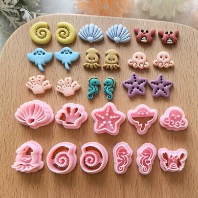 مجموعة أدوات صنع المجوهرات والحرف اليدوية من السيراميك البوليمري على شكل أصداف البحر/سرطان البحر، أدوات قطع للصلصال اللين، مثالية كهدية للهواة DIY