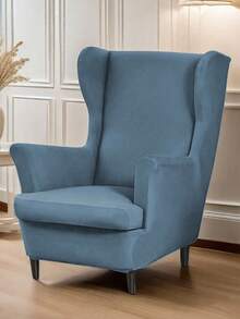 1件牛奶丝面料加厚弹力防水防尘老虎图案凳套，防刮擦，单人沙发套，美式高背老虎椅套 - 霧霾藍 - 查看 1