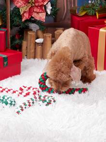 1pc Random Christmas Themed Pet Chew Toy, Christmas Candy Cane, Pet Dental Cotton Rope Chew Toy, Pet Cat Teaser Toy, Chew With Rope To Clean Teeth, Christmas Hemp Rope Toy, Christmas Small Gift - Multicolor - View 3