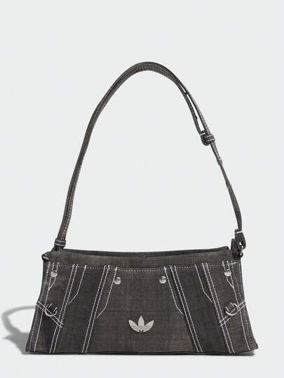  阿迪达斯 (ADIDAS) Adidas Originals 品牌标志拉链开口聚酯纤维牛仔布单肩包 常规款 女款 黑色 DENIM SHOULDER BAG 运动单肩包