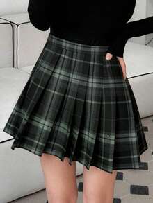 Women's Casual Plaid Pleated Skirt
