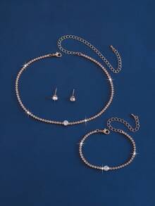 Fashionable Diamond Jewelry/Accessory Set, Including Diamond Necklace, Earrings, Bracelet - Suitable For Women's Daily Wear, Weddings, Parties, Halloween And Other Occasions