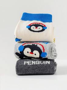 5 đôi tất cổ cao in hình chim cánh cụt hoạt hình cho bé trai (3-12 tuổi) - Phù hợp cho bé trai, tất dài đến bắp chân, dày, mềm, thoải mái và đơn giản, phù hợp với nhiều trang phục khác nhau, tuyệt vời để mặc hàng ngày và đi chơi - Nhiều màu - Xem 3