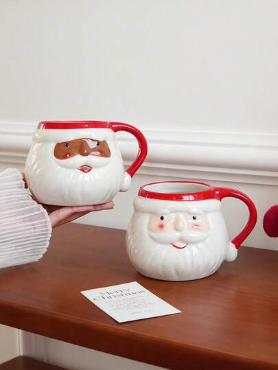 1pc 16.9oz Christmas Santa Claus Ceramic Mug, Creative 3D Embossed Hand-Painted Mug, Large Capacity Household Water Cup, Suitable For Holiday Decoration, Christmas Party, Breakfast Milk, Afternoon Tea Coffee, Gift, Christmas Gift
