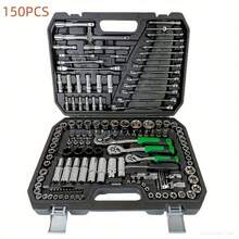 150 piezas/46 piezas Juego de llaves - Llave de tubo duradera para reparación de automóviles y del hogar, incluye caja de almacenamiento premium. ¡Productos talla grande vendidos, bienvenido a comprar, felicitaciones por su compra! - Negro - Ver 5